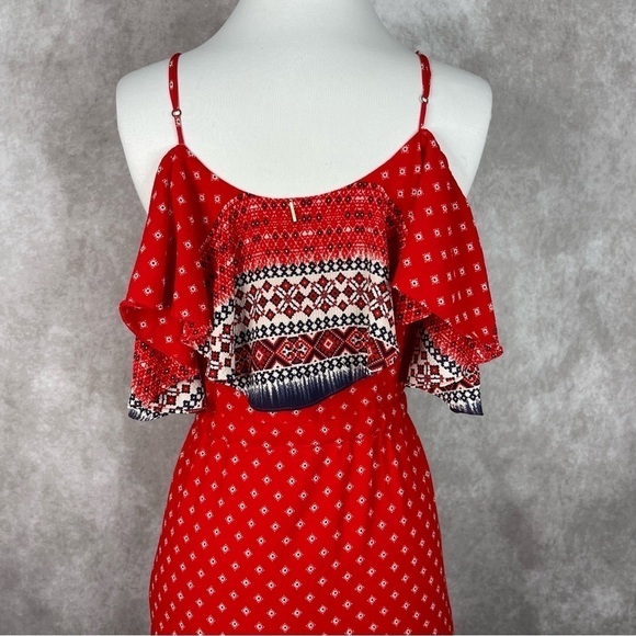 Misa Los Angeles Larsen Cold-Shoulder Bohemian Printed Midi Dress In Red Size S - Picture 7 of 11